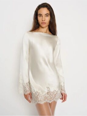 NWT Reformation Blanche Silk Long-Sleeve Mini Dress Ivory Bridal Small